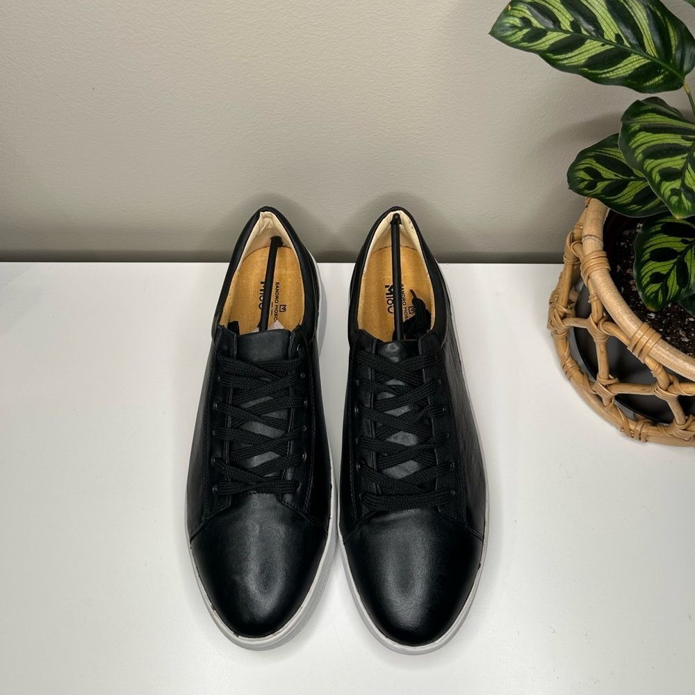 NEW Sandro Moscoloni M180 Black Leather Low-Top Sneakers Men’s Size 11D Brazil - Picture 2 of 11